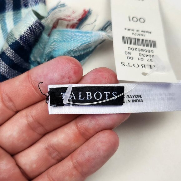 NEW Talbots Plaid Lightweight Soft Fringe Trim Oblong Scarf - Picture 5 of 7